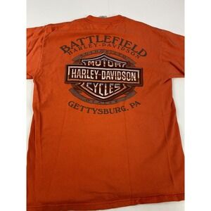 Vintage Harley Davidson Gettysburg PA Double Sided Pocket T Shirt Medium Orange